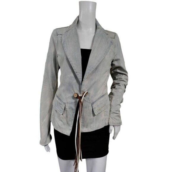 Parasuco Western Y2K Denim Blazer Jacket M Steampunk Prairie Cowboy - Picture 2 of 12